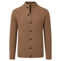 Cardigan vintage marron des années 70 pour homme, col montant et poches