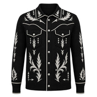 Cardigan Vintage Années 70 pour Homme en Tricot Polo Style Western - Noir