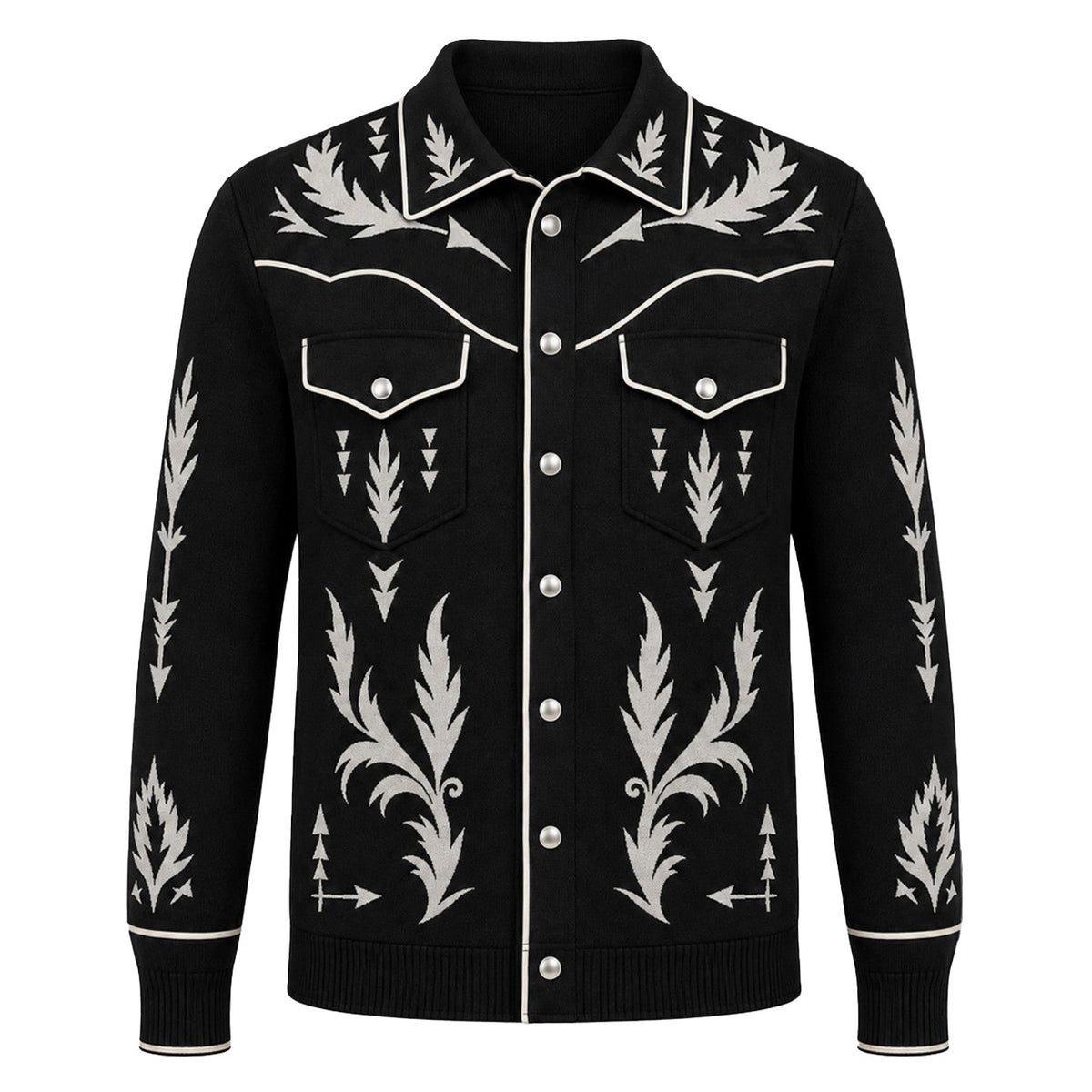 Cardigan Vintage Années 70 pour Homme en Tricot Polo Style Western - Noir