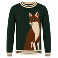 Pull vintage vert pour homme en jacquard avec motif animal