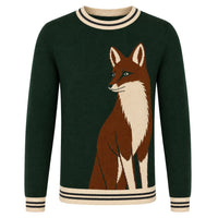 Pull vintage vert pour homme en jacquard avec motif animal
