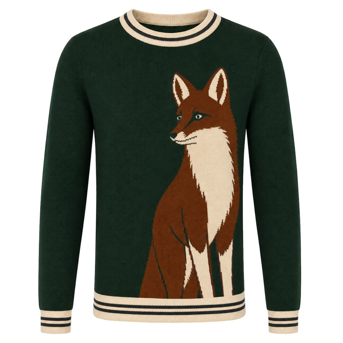 Pull vintage vert pour homme en jacquard avec motif animal