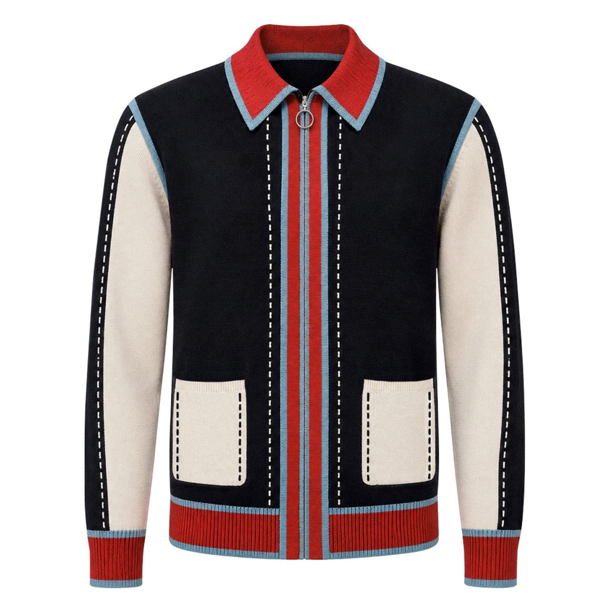 Cardigan Sportif Noir en Tricot des Années 60 pour Homme