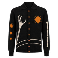 Cardigan en tricot jacquard gothique noir vintage pour homme