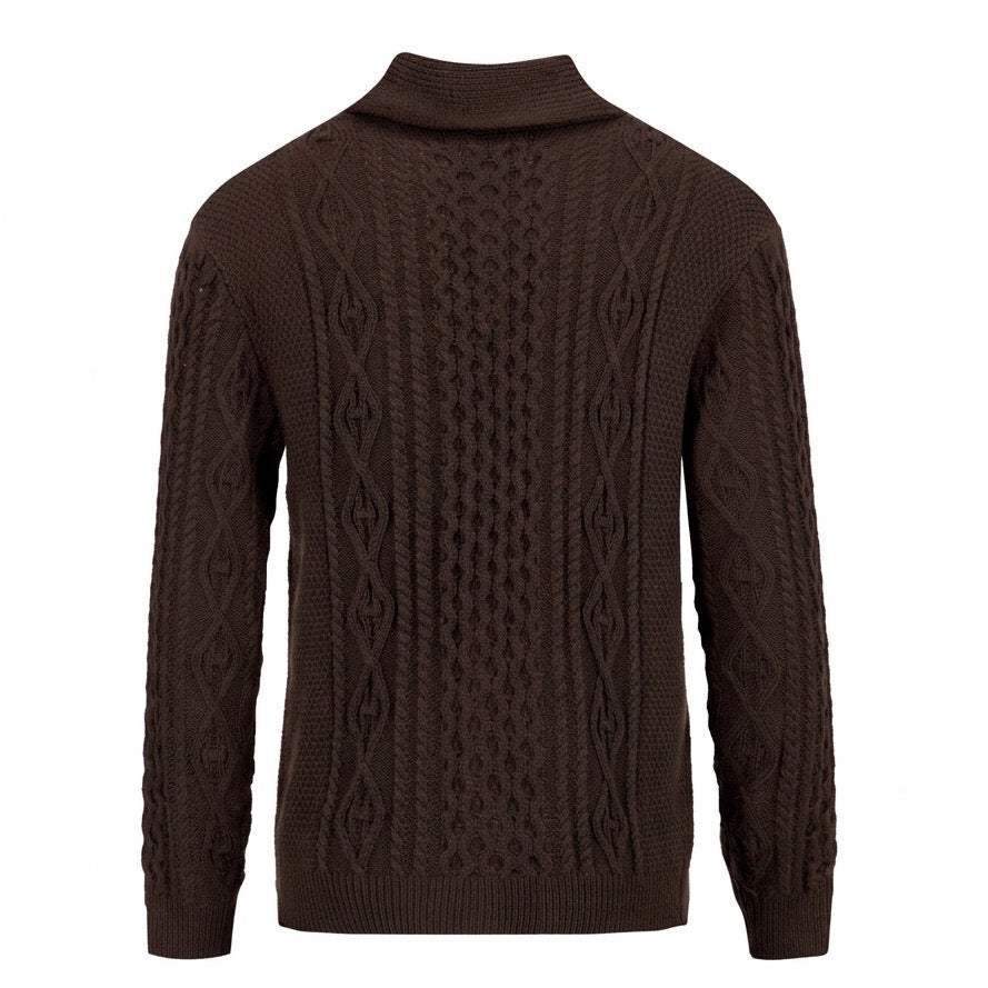 Pull vintage marron pour homme à col en V, style Old Money