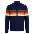 Pull vintage sportif pour homme en maille bleu marine, col montant et poches zippées