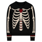 Pull en jacquard tricoté gothique noir vintage pour femmes