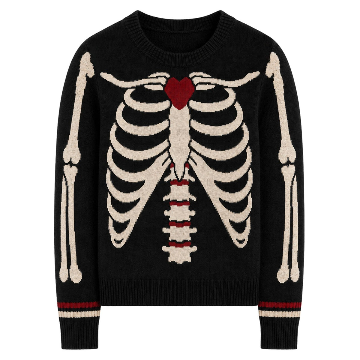 Pull en jacquard tricoté gothique noir vintage pour femmes