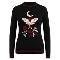 Pull en jacquard floral botanique noir pour femmes