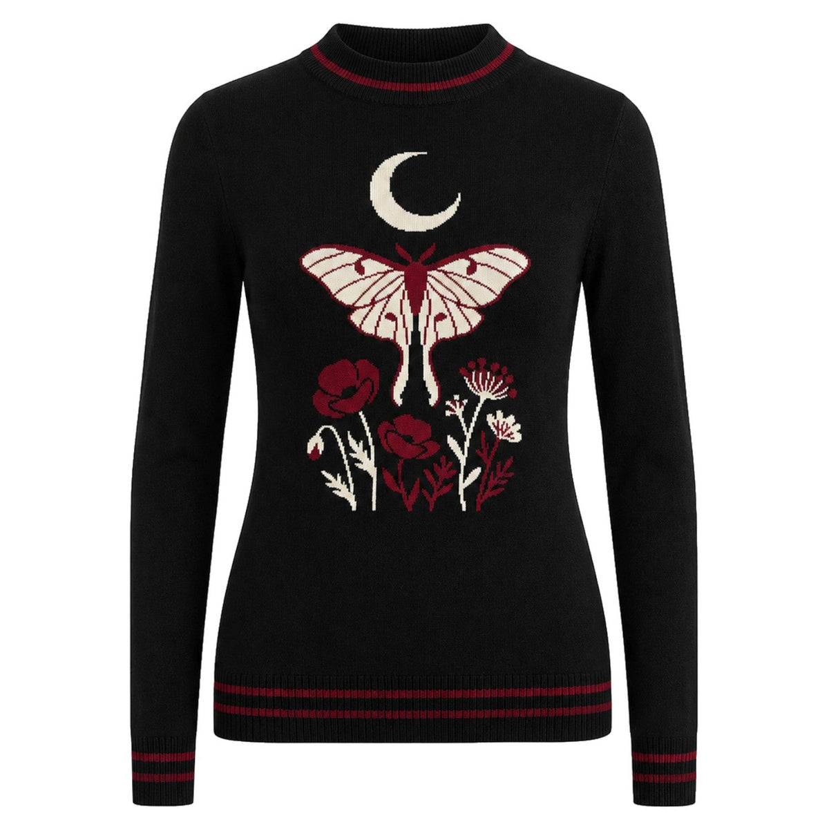 Pull en jacquard floral botanique noir pour femmes
