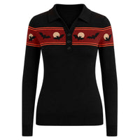Polo en Tricot Jacquard Noir Gothique pour Femmes