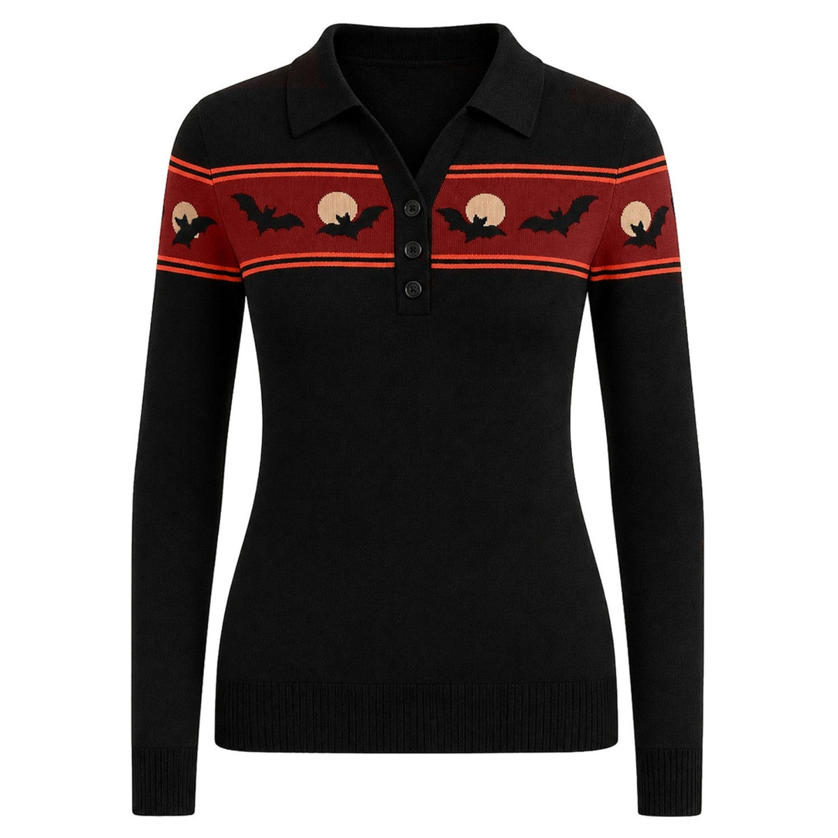 Polo en Tricot Jacquard Noir Gothique pour Femmes