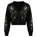 Cardigan en Tricot Jacquard Mystique Noir Femme - Longueur Crop
