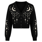 Cardigan en Tricot Jacquard Mystique Noir Femme - Longueur Crop