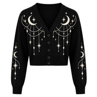 Cardigan en Tricot Jacquard Mystique Noir Femme - Longueur Crop
