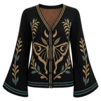 Cardigan en Tricot V-Neck Jacquard de Moth Mystique Gothique Sombre pour Femmes