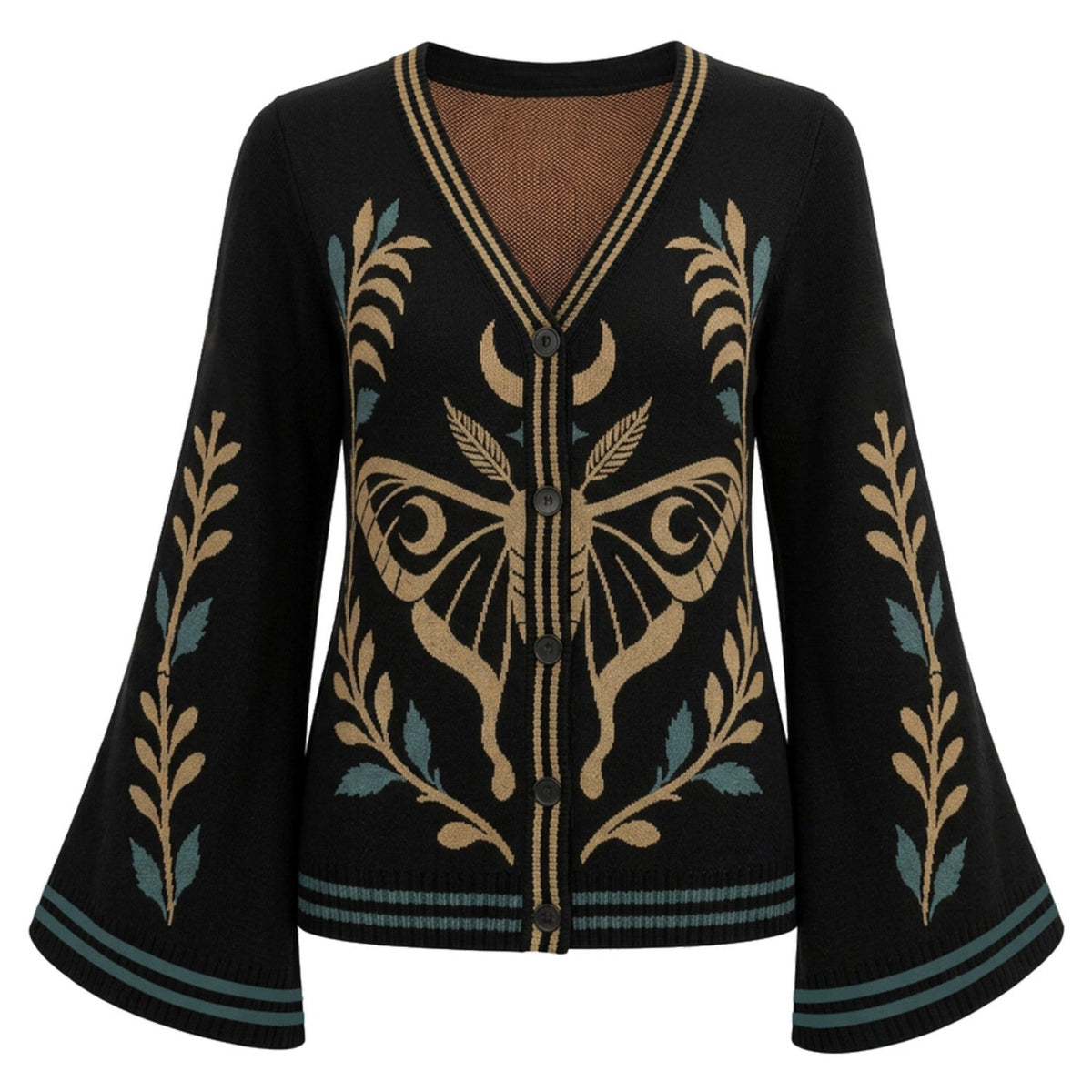 Cardigan en Tricot V-Neck Jacquard de Moth Mystique Gothique Sombre pour Femmes