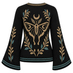 Cardigan en Tricot V-Neck Jacquard de Moth Mystique Gothique Sombre pour Femmes