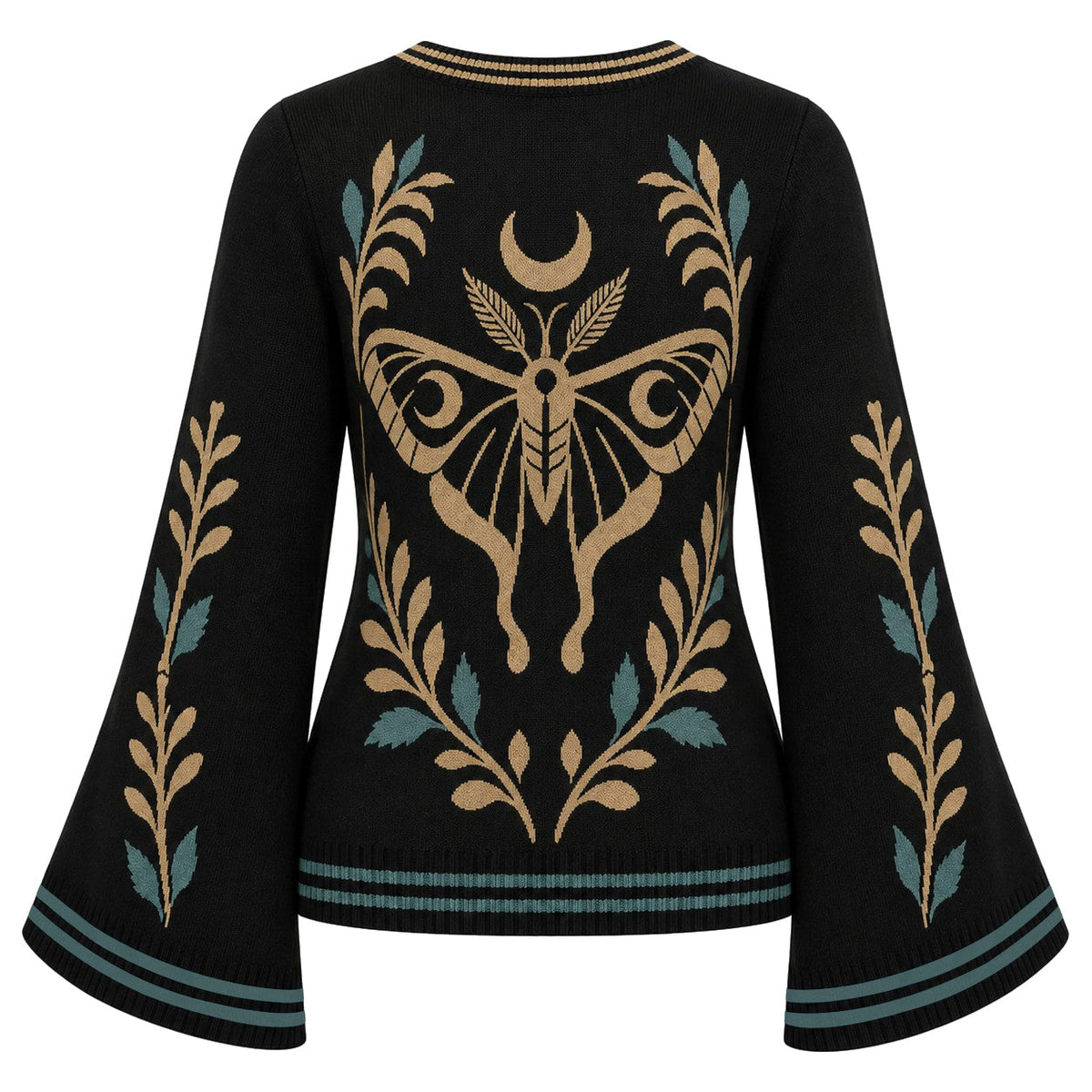 Cardigan en Tricot V-Neck Jacquard de Moth Mystique Gothique Sombre pour Femmes