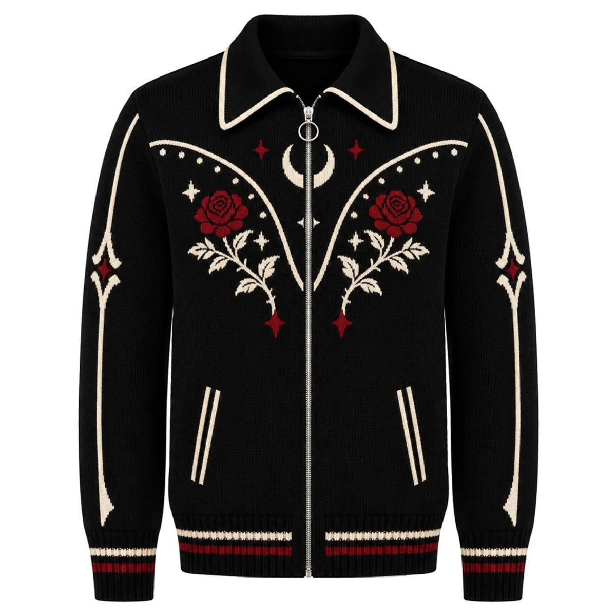 Cardigan en tricot polo jacquard gothique noir pour homme