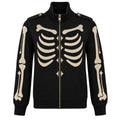 Cardigan tricoté à col roulé zippé pour homme en noir avec motif crâne punk