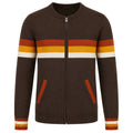 Cardigan vintage marron à rayures jacquard pour homme