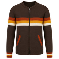 Cardigan vintage marron à rayures jacquard pour homme