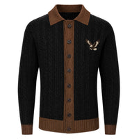 Cardigan Vintage Noir pour Homme avec Broderie d'Aigle Classique