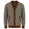 Cardigan rétro en maille jacquard à motif pied-de-poule noir pour homme