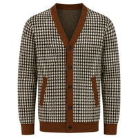 Cardigan rétro en maille jacquard à motif pied-de-poule noir pour homme