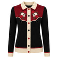 Cardigan en tricot noir vintage avec broderie de skull pour femmes