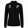 Cardigan en tricot noir gothique vintage avec broderie de crâne pour femmes