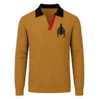 Polo rétro gothique des années 70 pour homme avec broderie de chauve-souris kaki