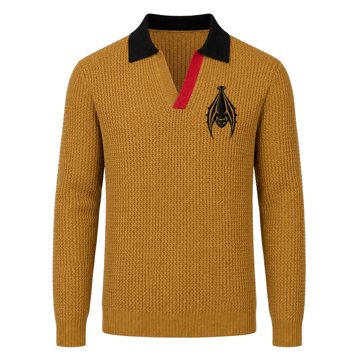 Polo rétro gothique des années 70 pour homme avec broderie de chauve-souris kaki