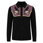 Cardigan en tricot avec broderie de crâne de corbeau gothique rétro pour hommes