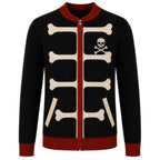 Cardigan en Tricot Noir Rétro Gothique avec Broderie de Crâne pour Hommes