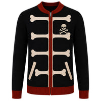 Cardigan en Tricot Noir Rétro Gothique avec Broderie de Crâne pour Hommes