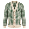 Cardigan vert vintage pour homme avec motifs géométriques miniatures en jacquard
