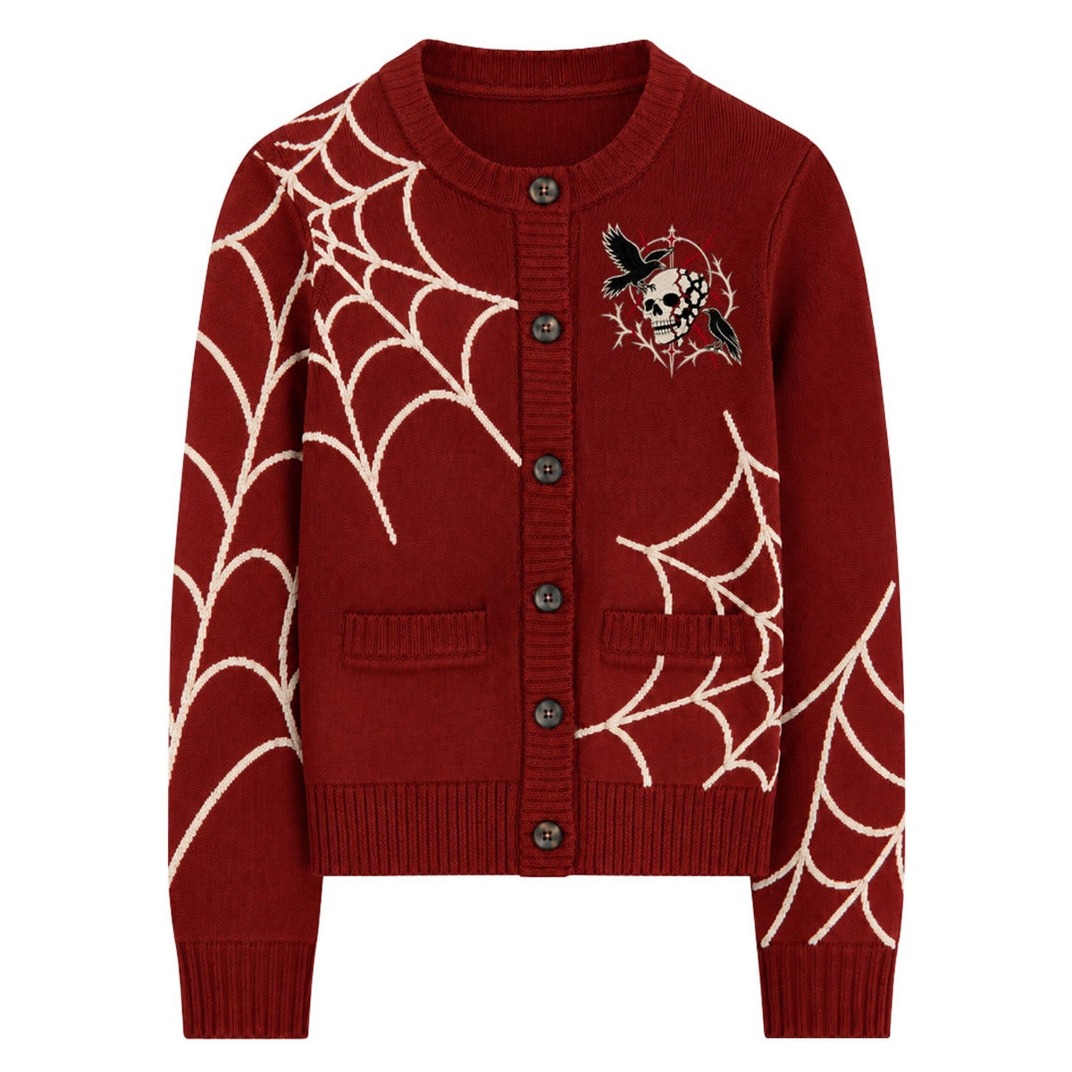 Cardigan en tricot à motifs de crâne gothique punk rétro pour femmes