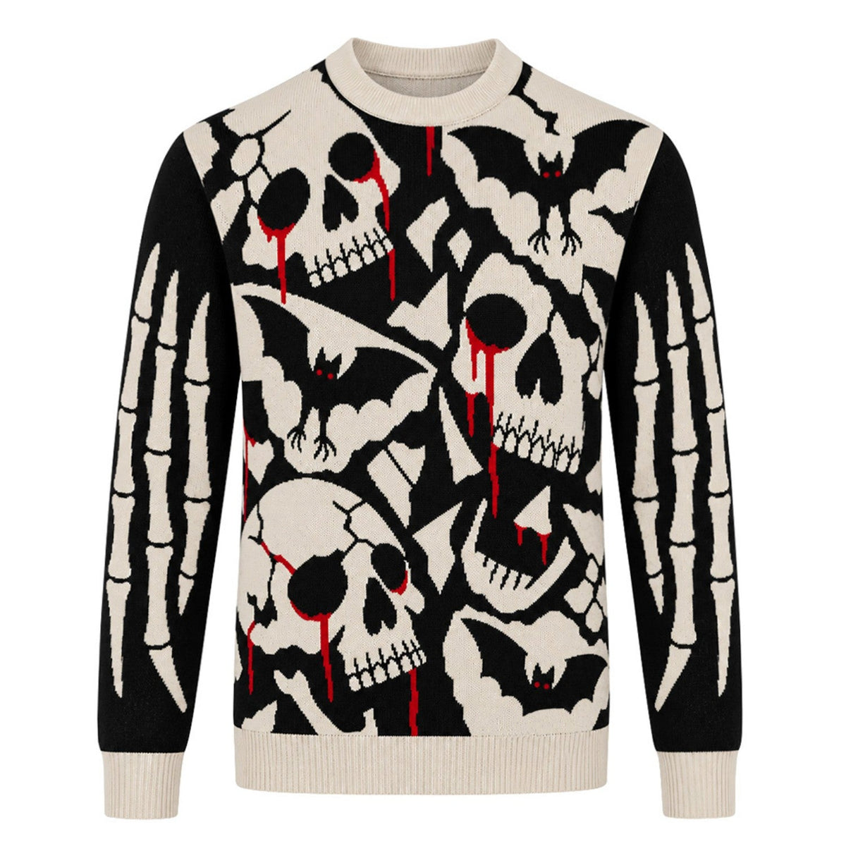 Pull en tricot jacquard patchwork punk rétro sombre pour hommes