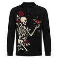 Polo en Jacquard Gothique Romantique avec Crâne et Rose pour Hommes