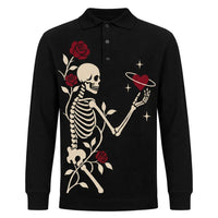 Polo en Jacquard Gothique Romantique avec Crâne et Rose pour Hommes