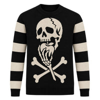 Pull en jacquard style rock vintage avec crâne et rayures pour hommes