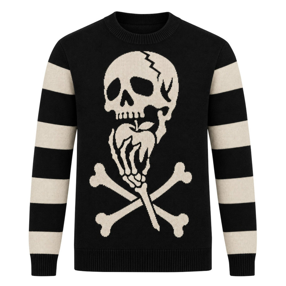 Pull en jacquard style rock vintage avec crâne et rayures pour hommes