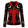 Cardigan en maille jacquard de chat noir gothique et étoiles pour femmes