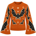 Pull en jacquard style vintage pour femmes avec chauve-souris et croissant de lune
