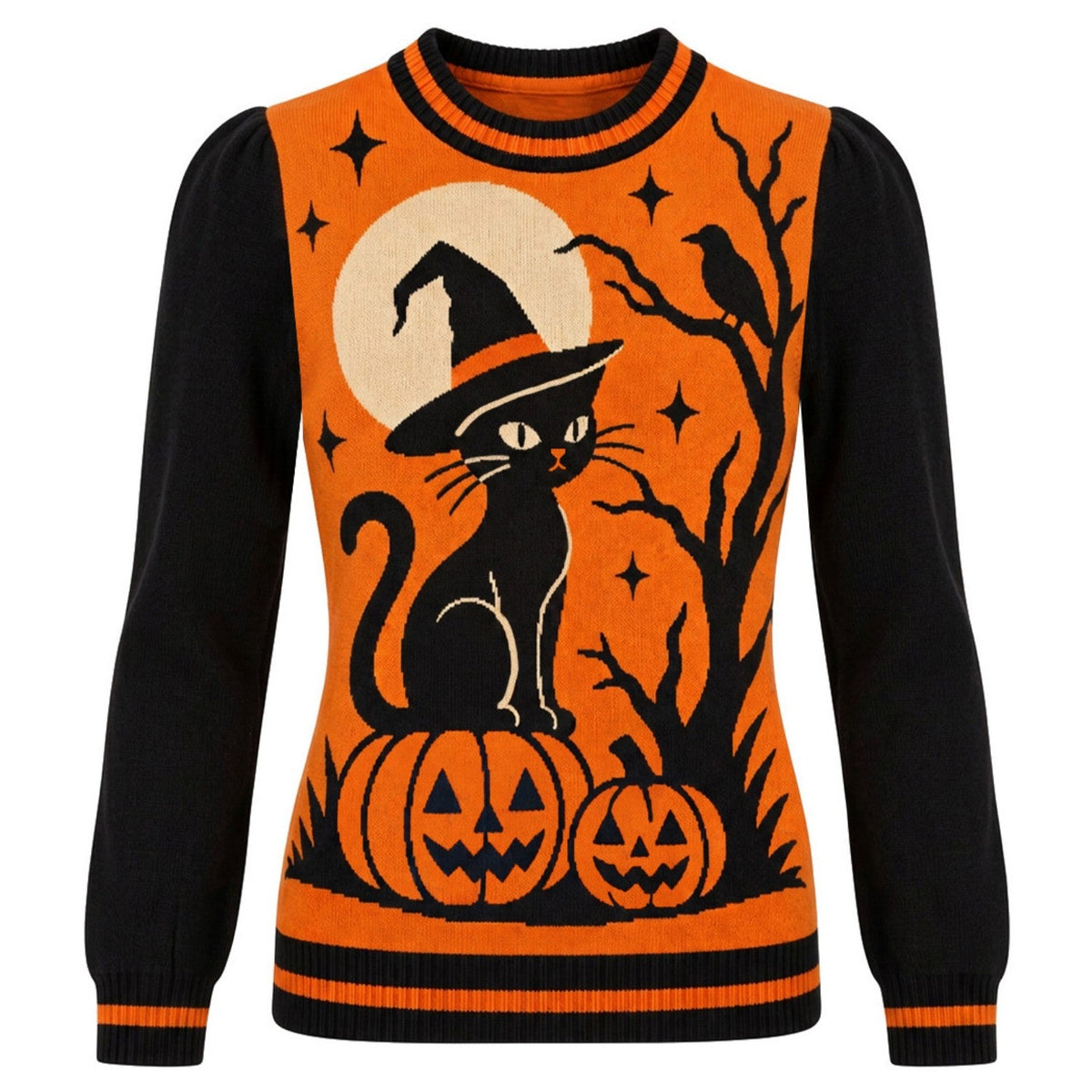 Tricot pour femmes Halloween Sorcière et Chat Noir