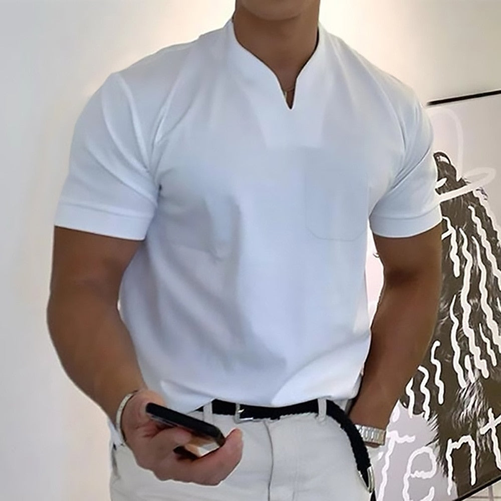 Davion | T-shirt pour hommes à col V slim fit à manches courtes