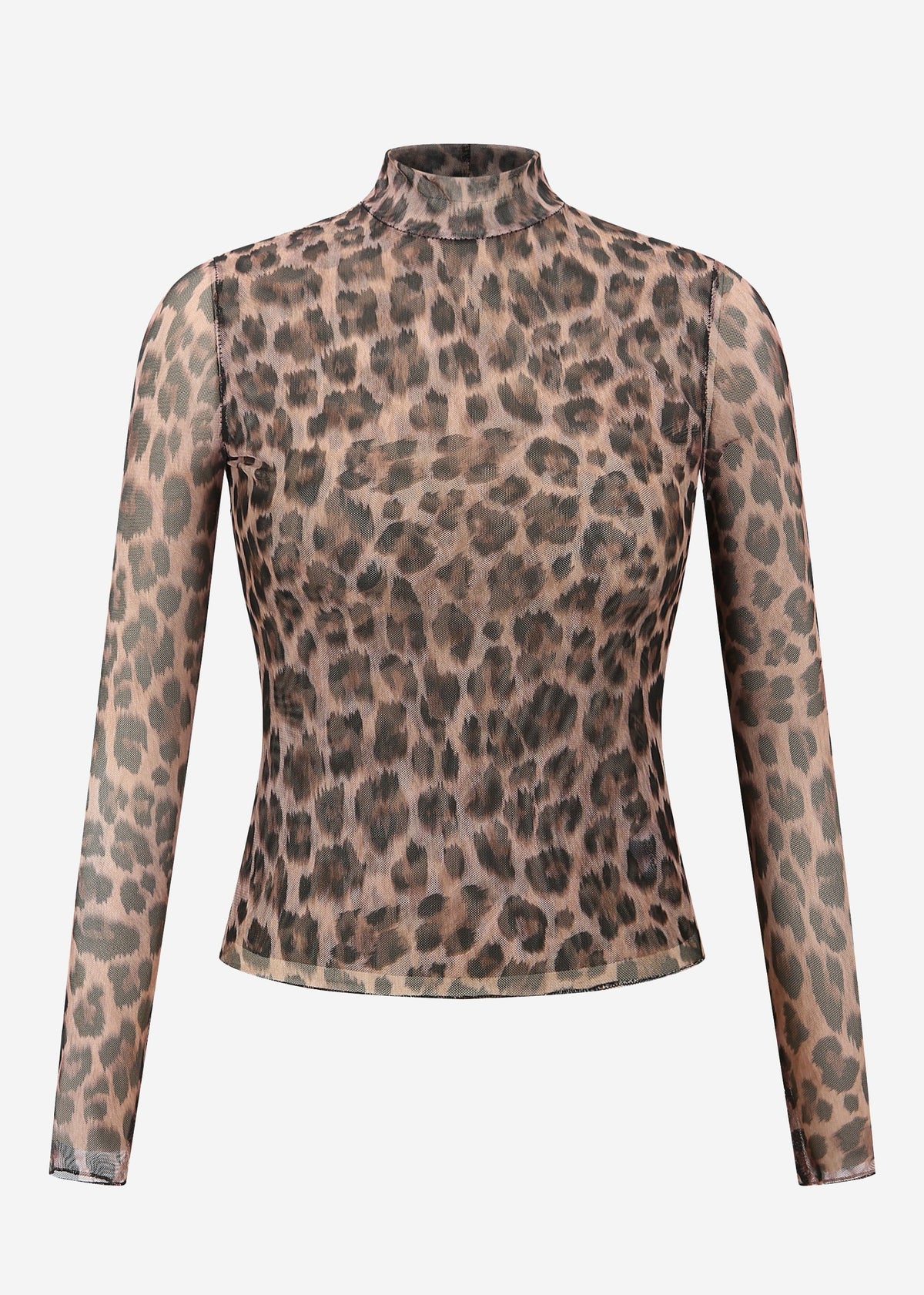 T-shirt à manches longues en mesh avec imprimé léopard - marron