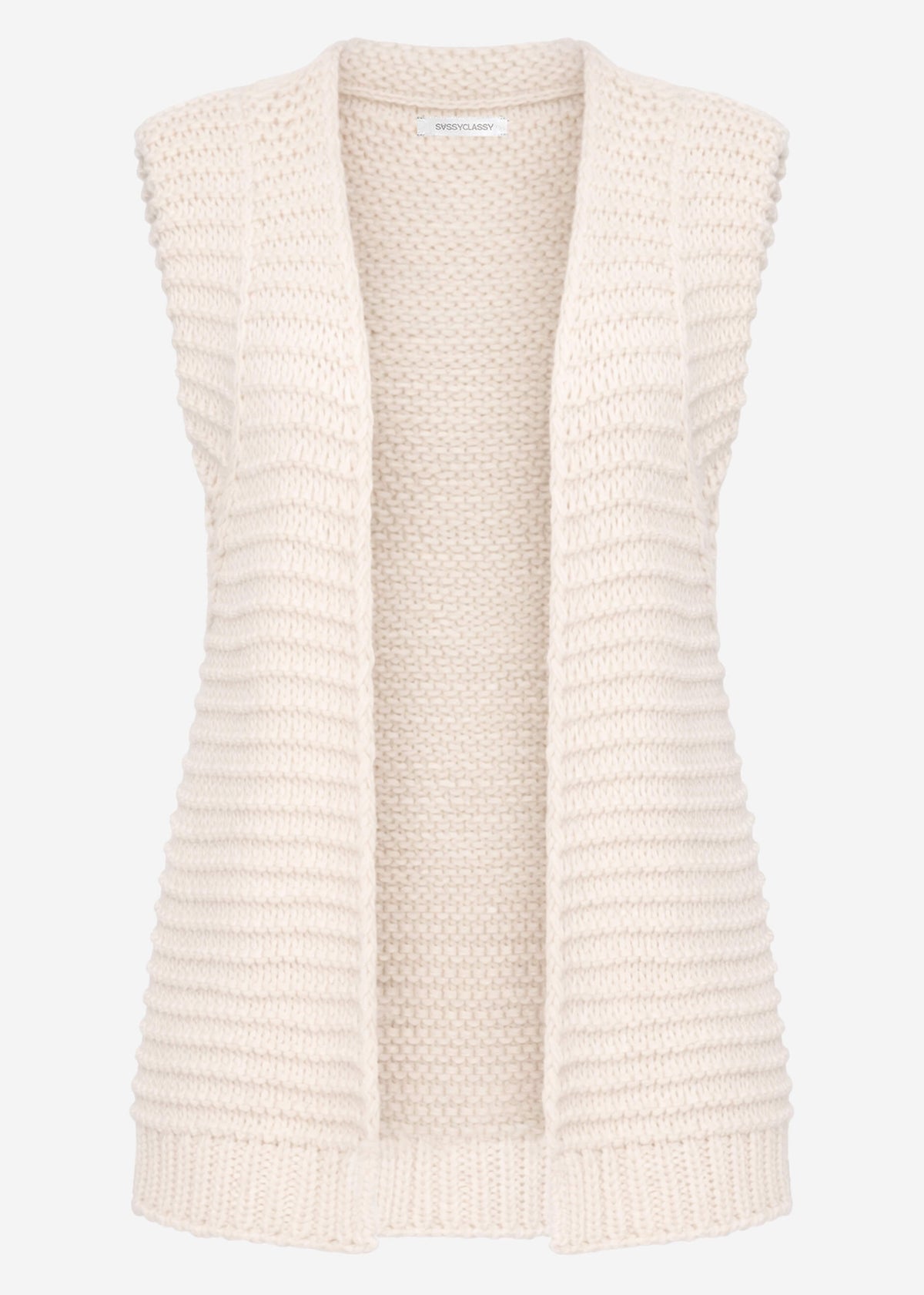 Gilet tricoté sans manches long avec épaules structurées - blanc cassé